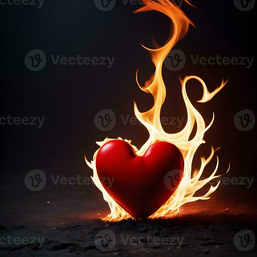 Burning heart on dark background. ai generative photo