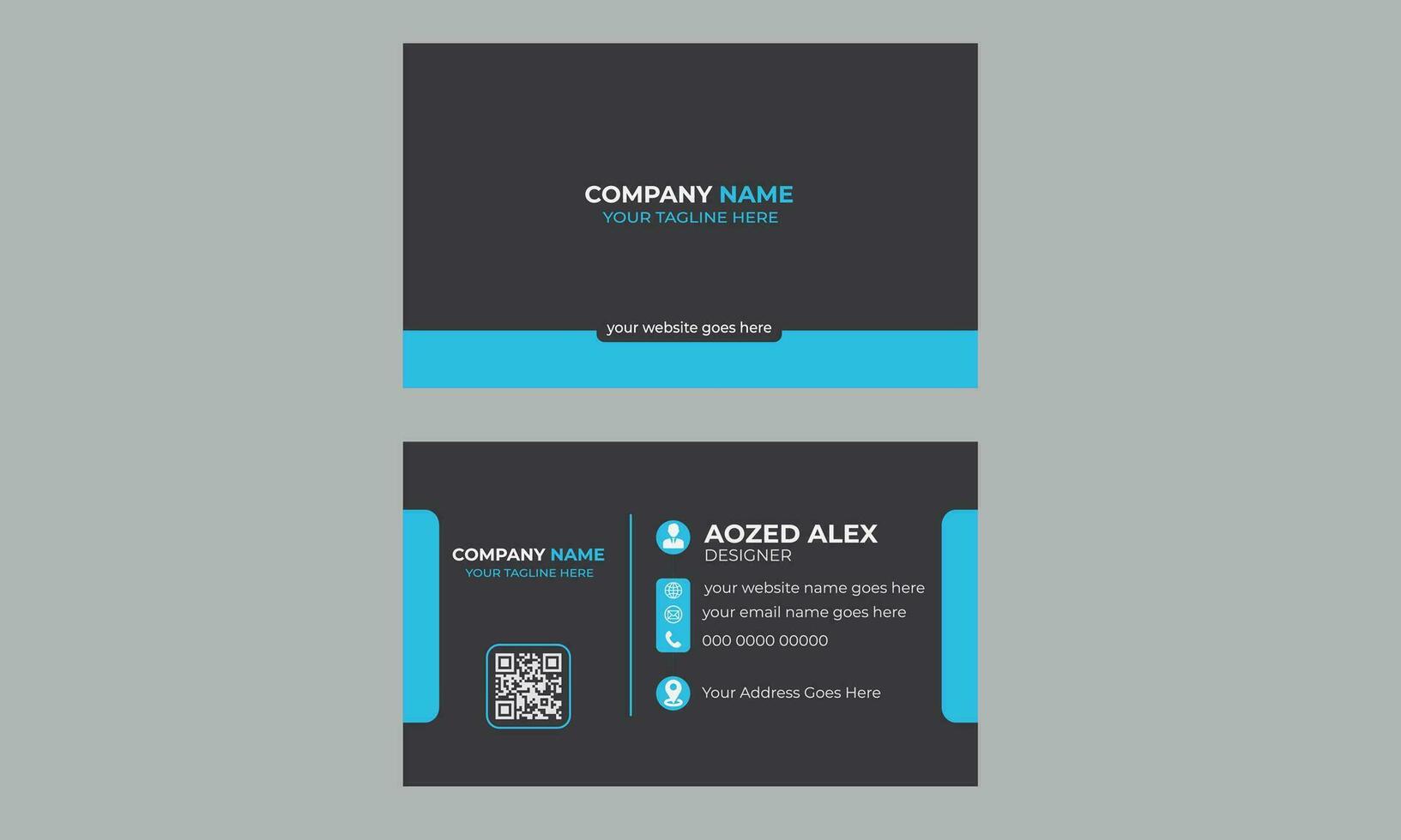 Blue Turquoise and Black Business Card Template Free Vector