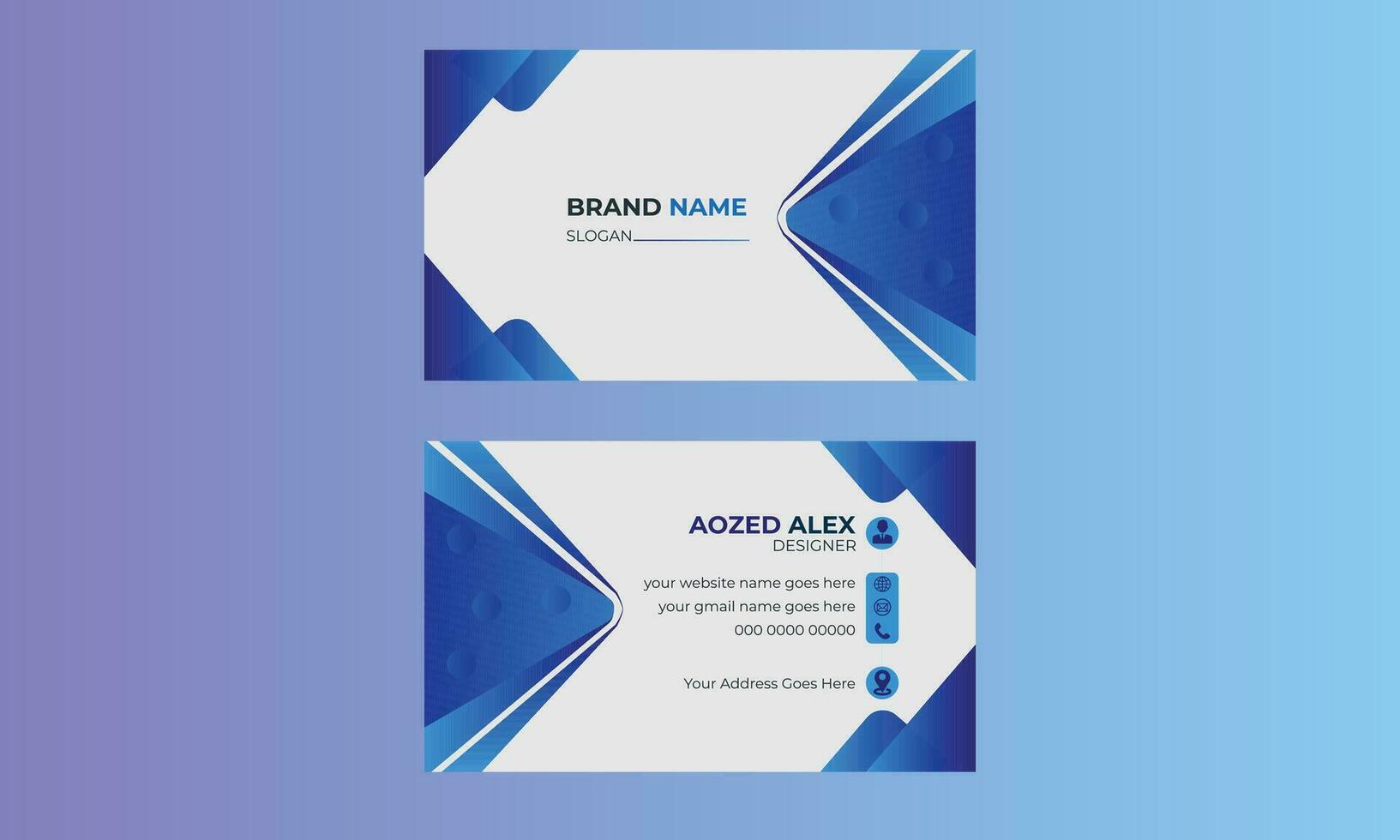 blue elegant rounded corner business card Pro Vector