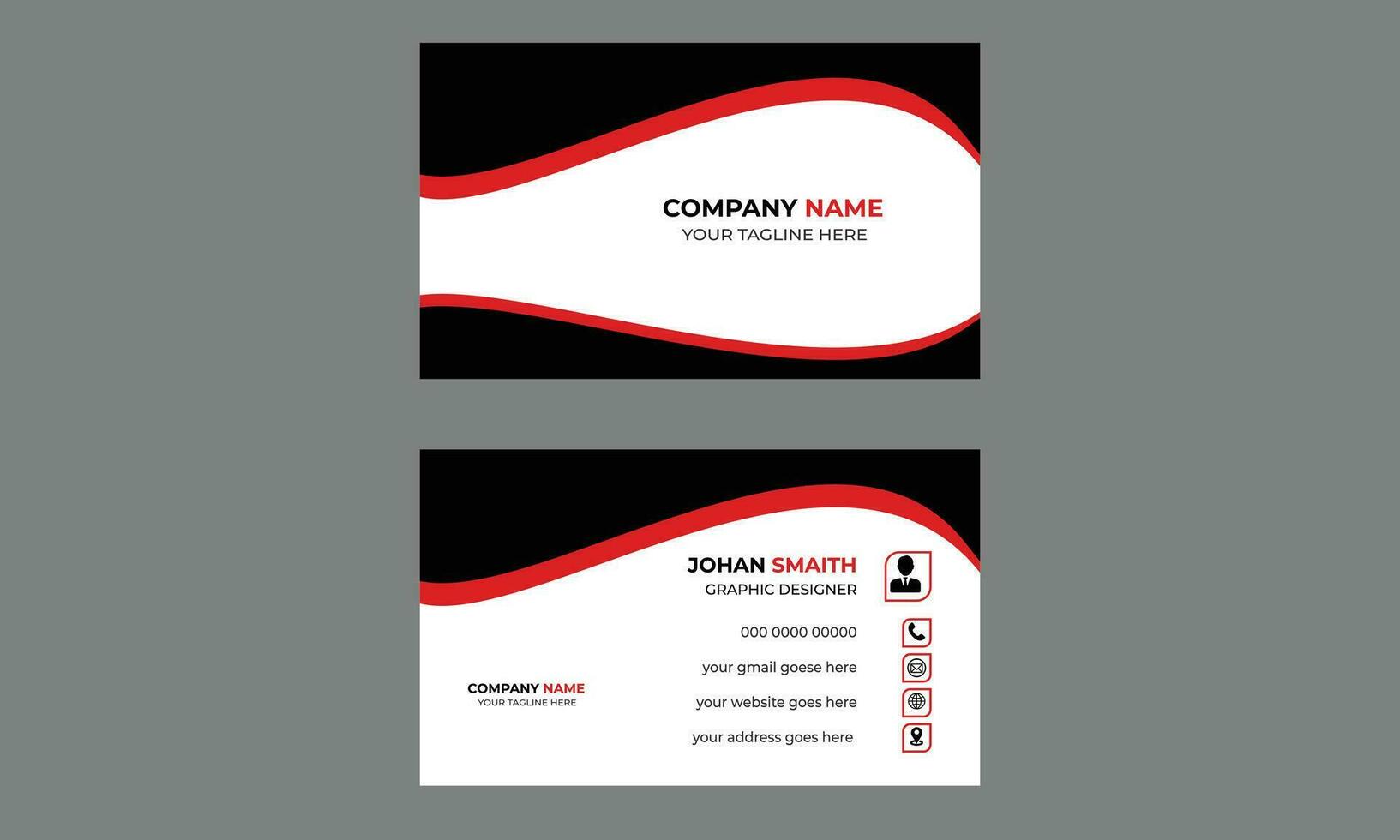 White Business Card with Red and Black  Details Free Vector