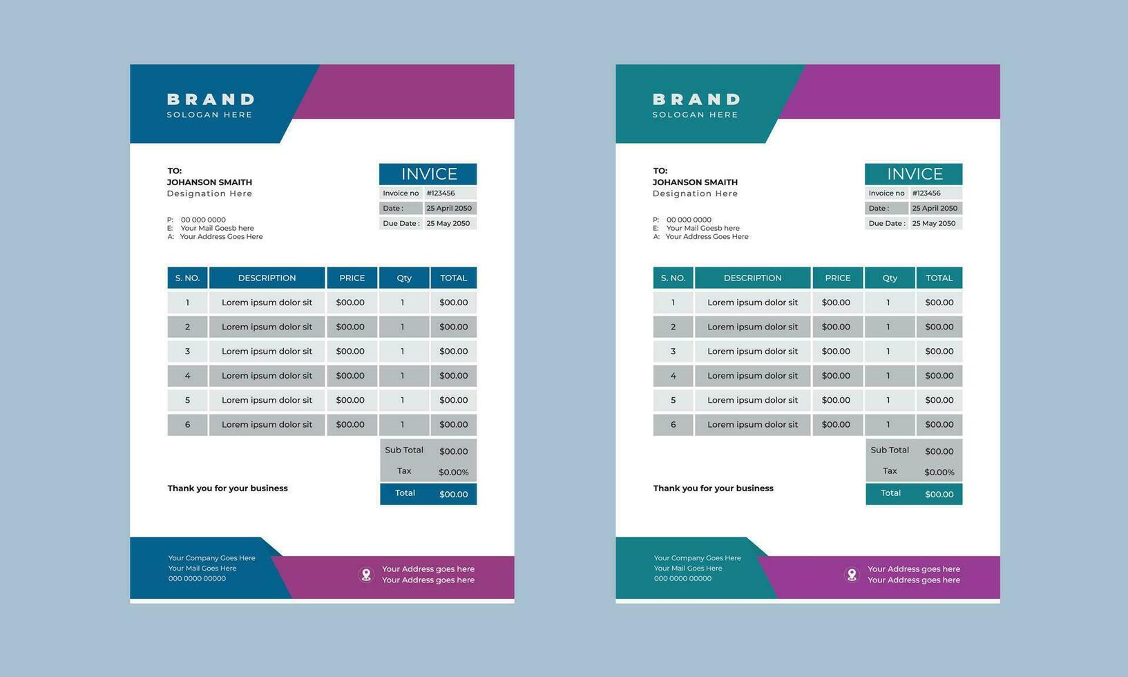 corporate modern minimal Business invoice form template. Free Vector