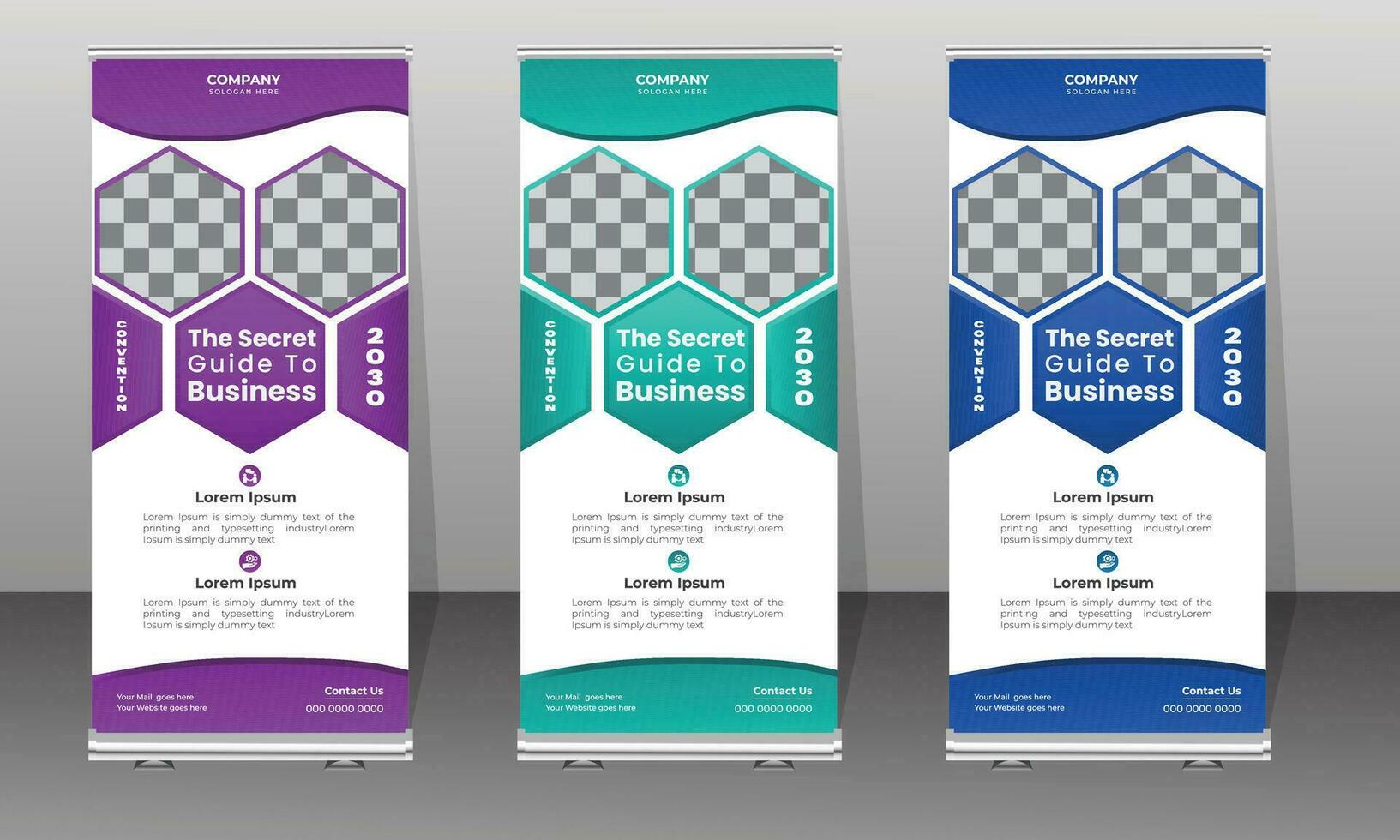 Business Roll Up Set. Standee Design. Banner Template, Abstract blue Geometric Background vector Free Vector