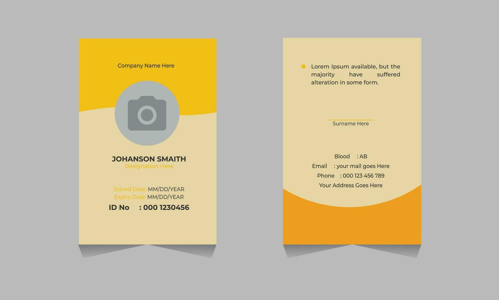 simple and modern style ID card design with yellow color. Free Vector