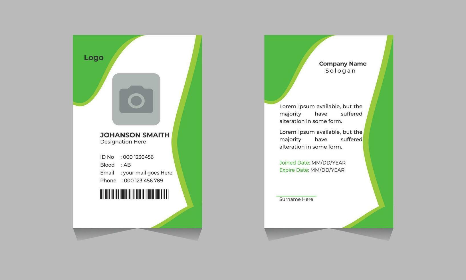 Vertical ID card with dynamic rounded green shapes Free Vector