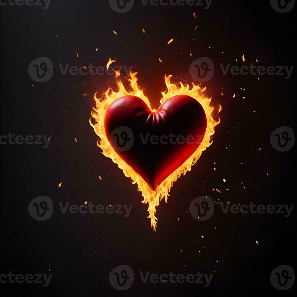 Burning heart on dark background. ai generative photo