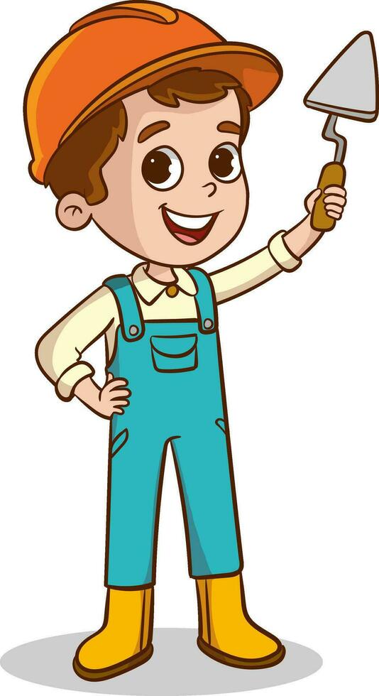 Cartoon Illustration of a Cute Little Boy in Workwear vector