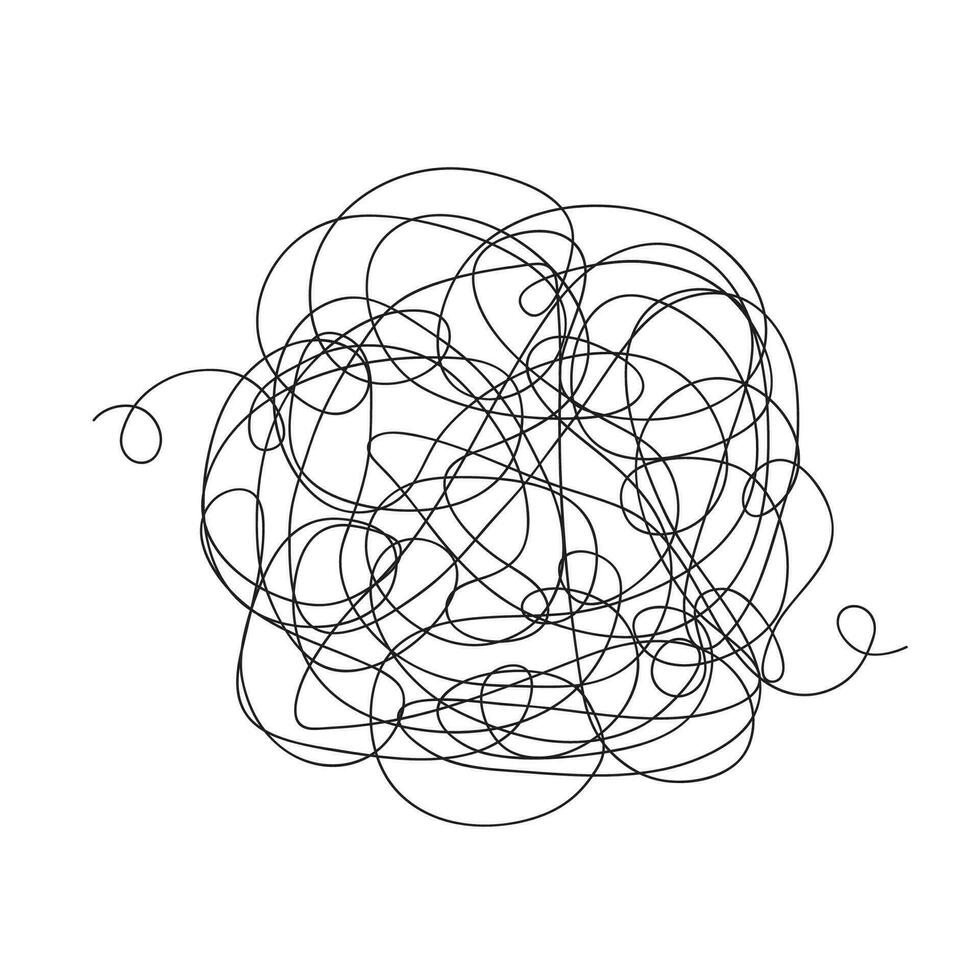 mano dibujado enredo garabatear bosquejo o negro línea esférico resumen Escribiendo forma vector ilustración.