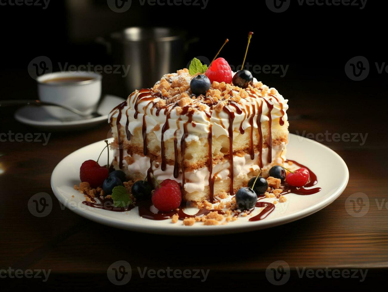 AI Generated Sweet tasty delicious cream cake photo