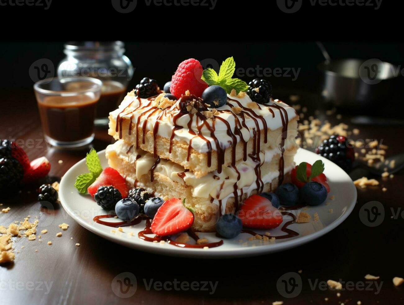 AI Generated Sweet tasty delicious cream cake photo