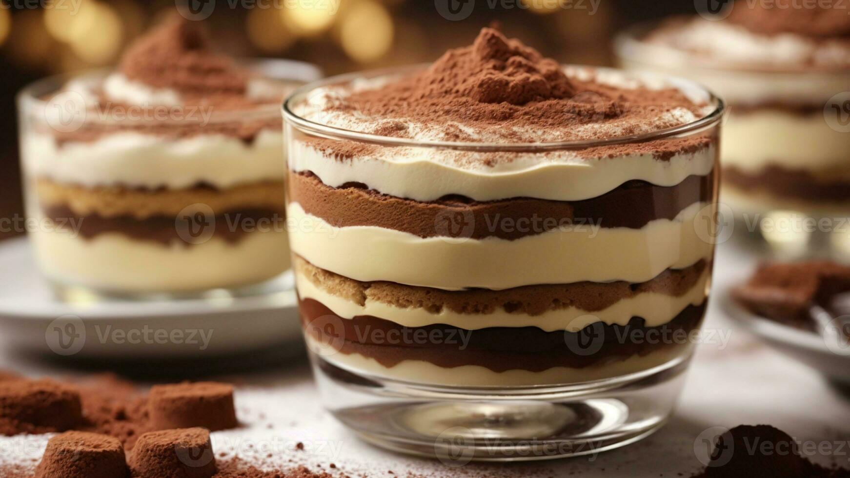 A close-up shot of a freshly prepared tiramisu, focusing on the layers of coffee-soaked ladyfingers AI Generative photo