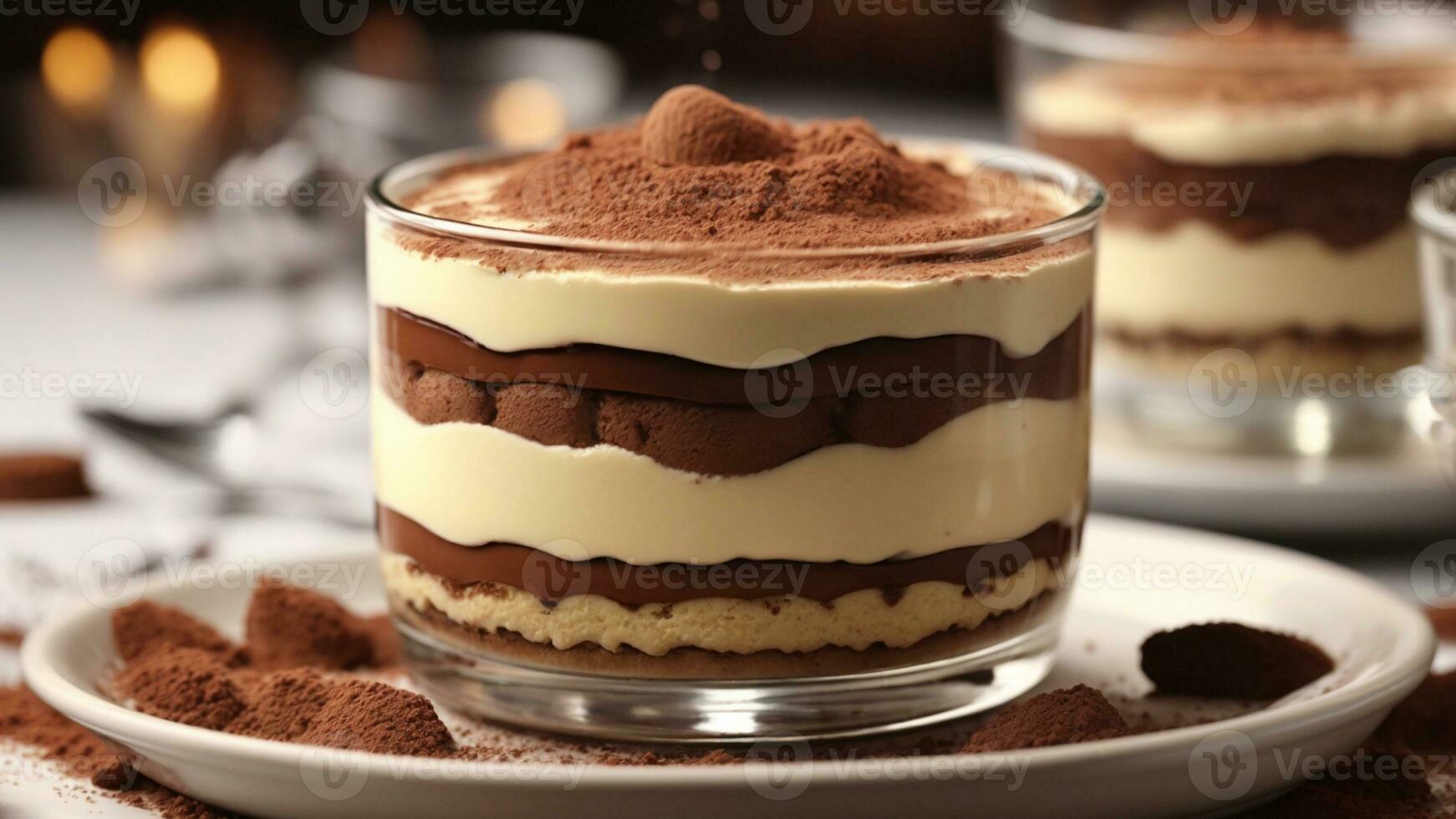 A close-up shot of a freshly prepared tiramisu, focusing on the layers of coffee-soaked ladyfingers AI Generative photo
