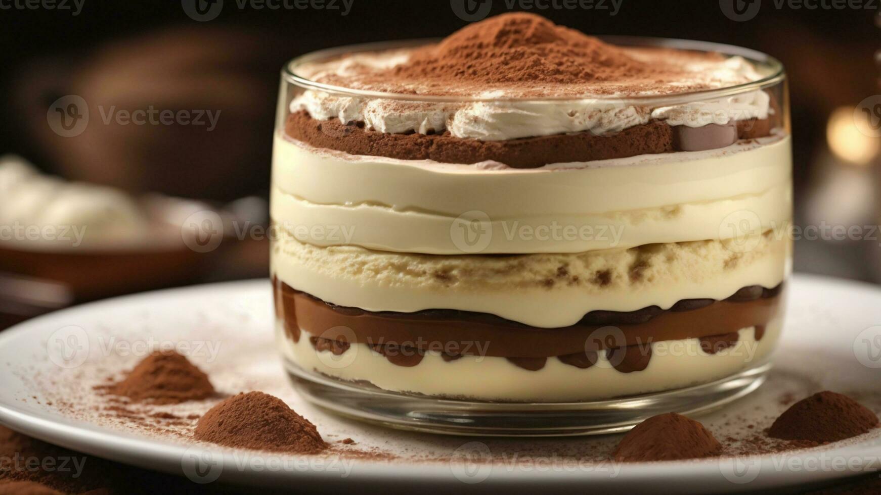 A close-up shot of a freshly prepared tiramisu, focusing on the layers of coffee-soaked ladyfingers AI Generative photo