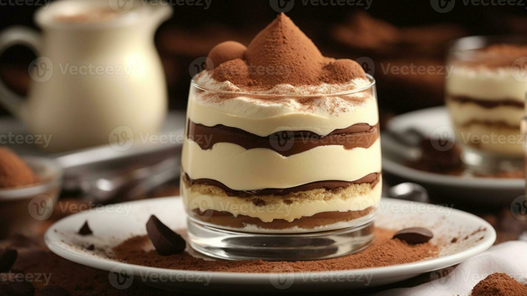 A close-up shot of a freshly prepared tiramisu, focusing on the layers of coffee-soaked ladyfingers AI Generative photo