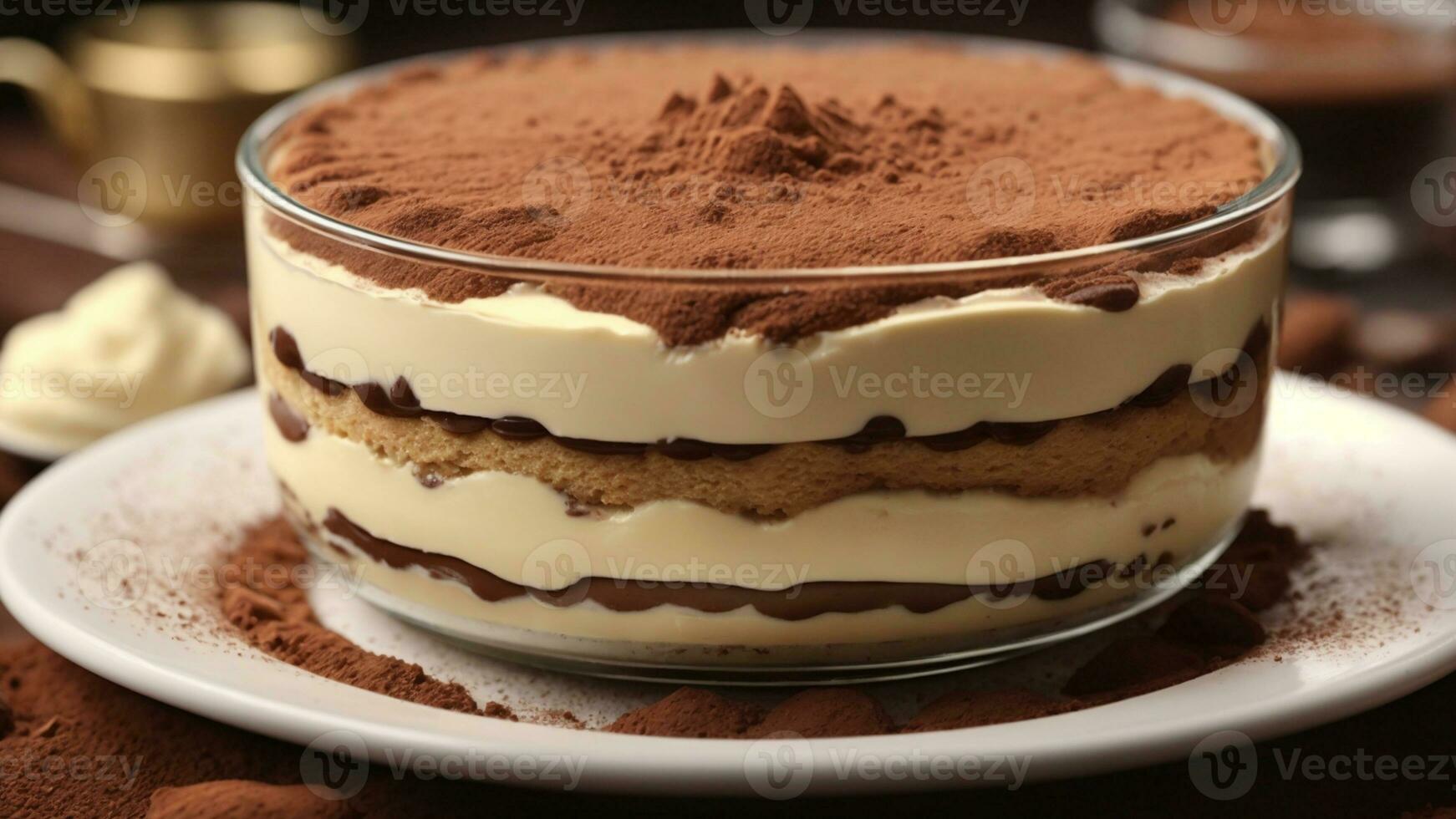 A close-up shot of a freshly prepared tiramisu, focusing on the layers of coffee-soaked ladyfingers AI Generative photo