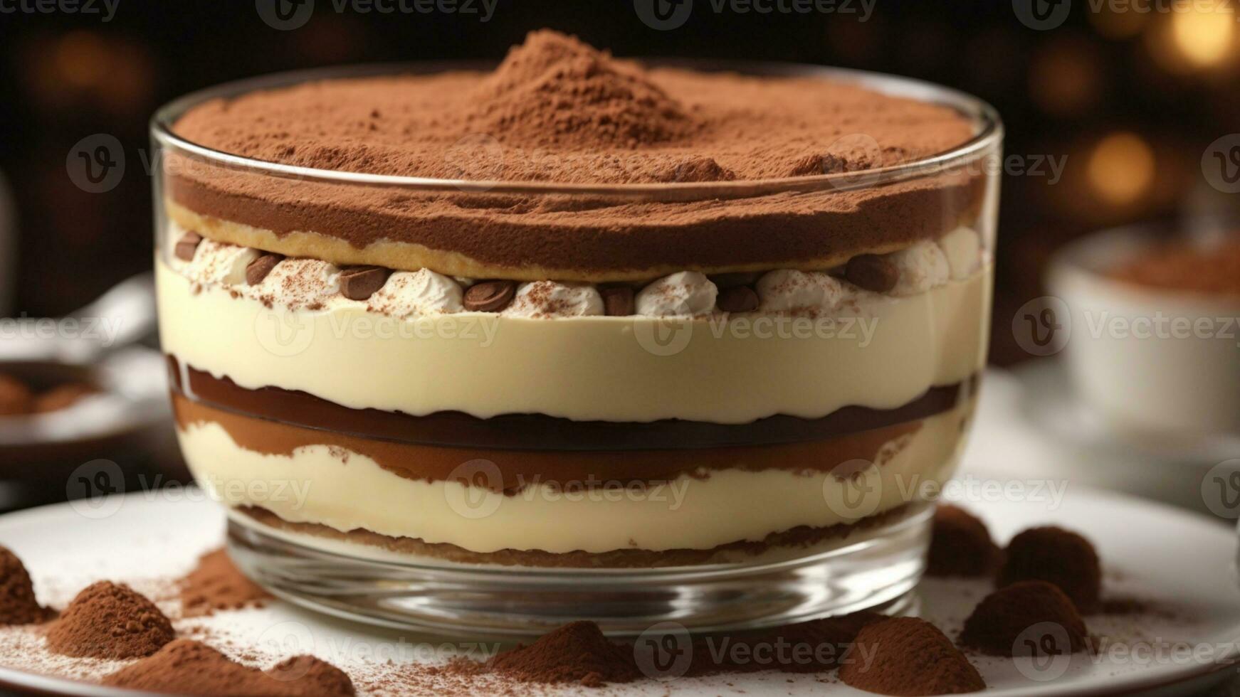 A close-up shot of a freshly prepared tiramisu, focusing on the layers of coffee-soaked ladyfingers AI Generative photo