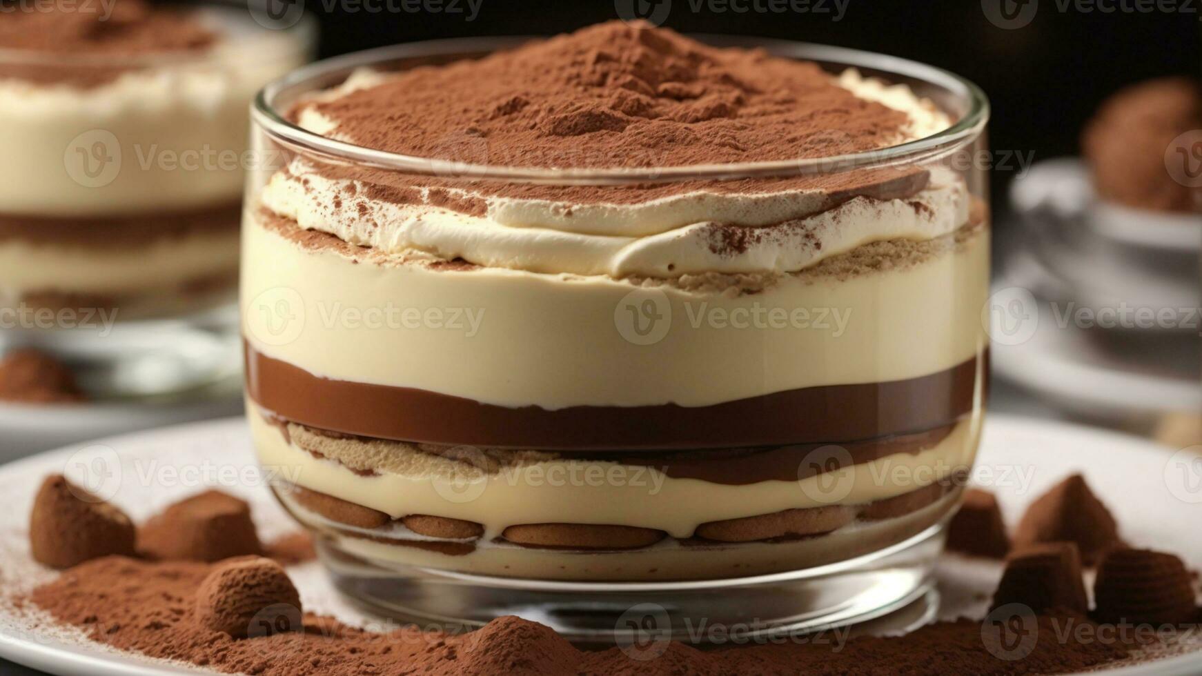 A close-up shot of a freshly prepared tiramisu, focusing on the layers of coffee-soaked ladyfingers AI Generative photo
