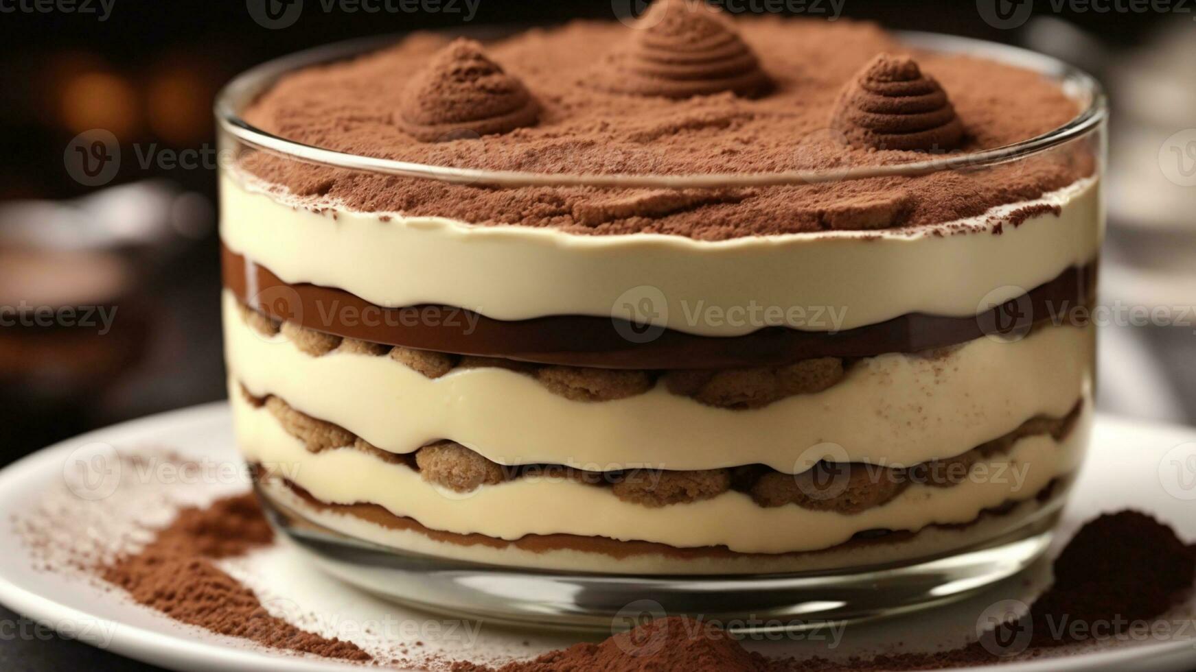 A close-up shot of a freshly prepared tiramisu, focusing on the layers of coffee-soaked ladyfingers AI Generative photo