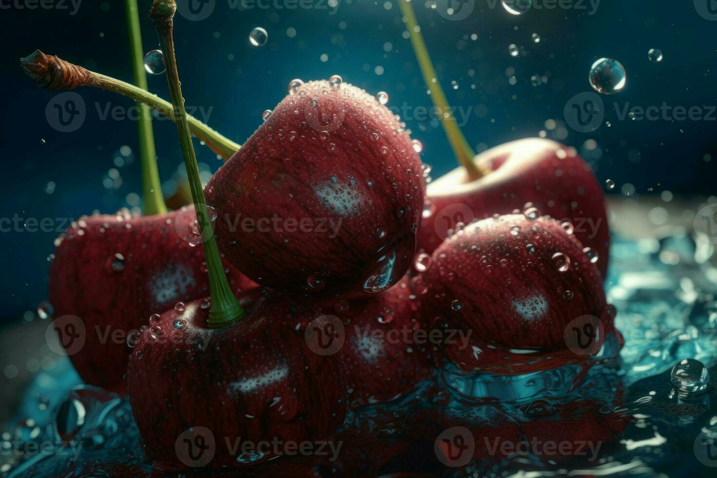 Carbonated water macro cherry photo. Generate Ai photo