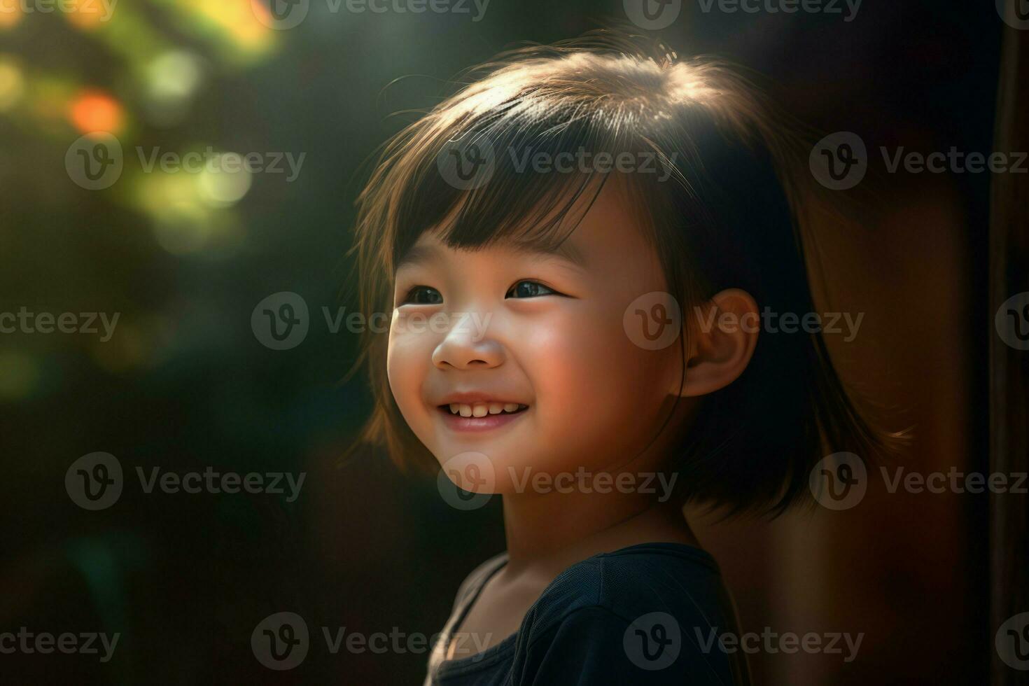 Realistic smiling Chinese little girl. Generate ai photo