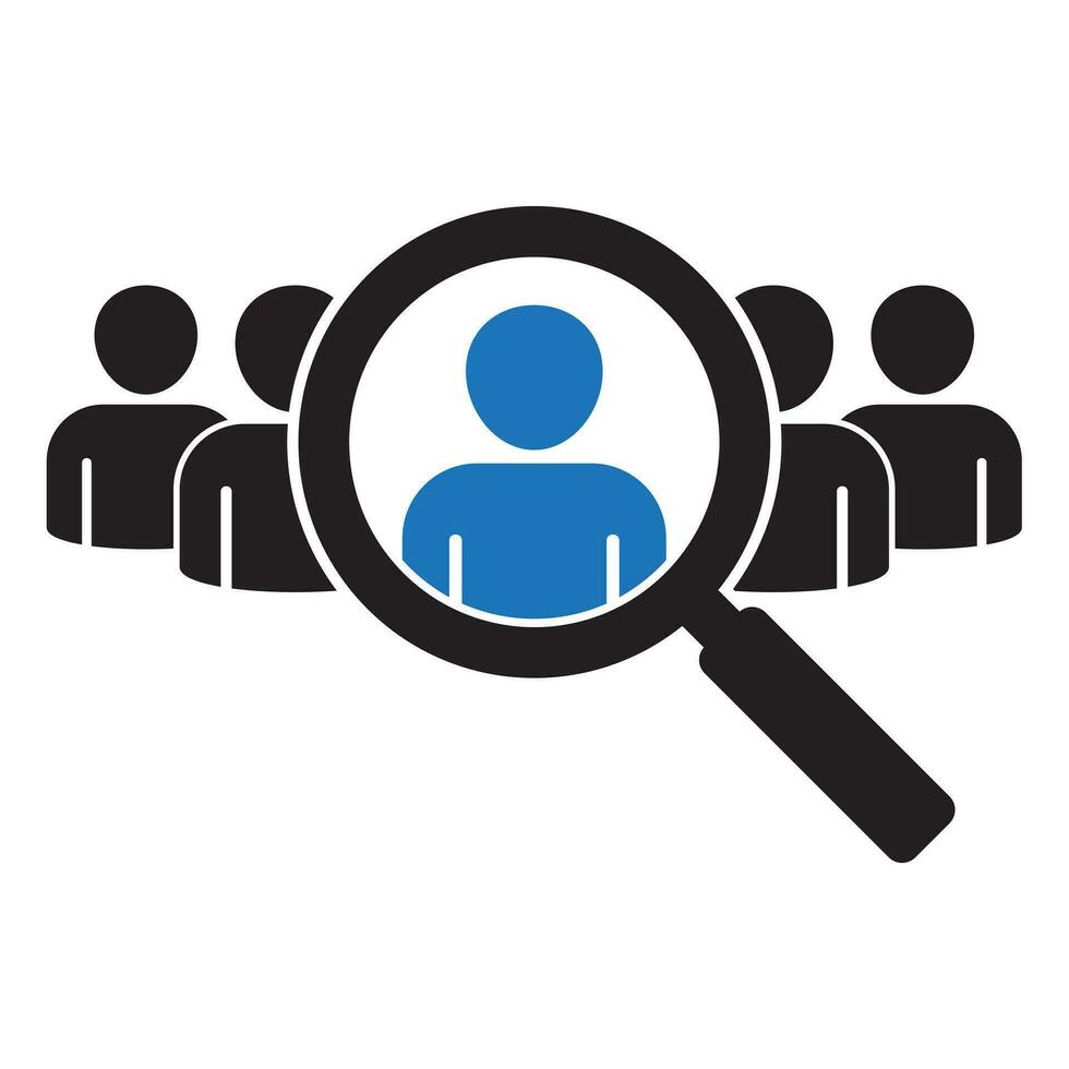 Search job vacancy icon. Symbol of finding a job to do business, Loupe career vector illustration on isolated background. Find people employer business concept.