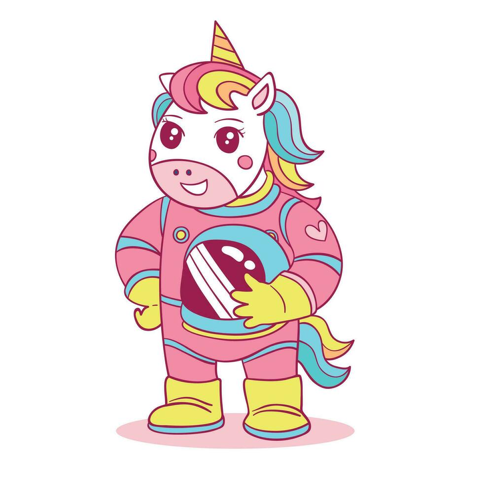 Cute Colorful Unicorn Astronaut Character vector
