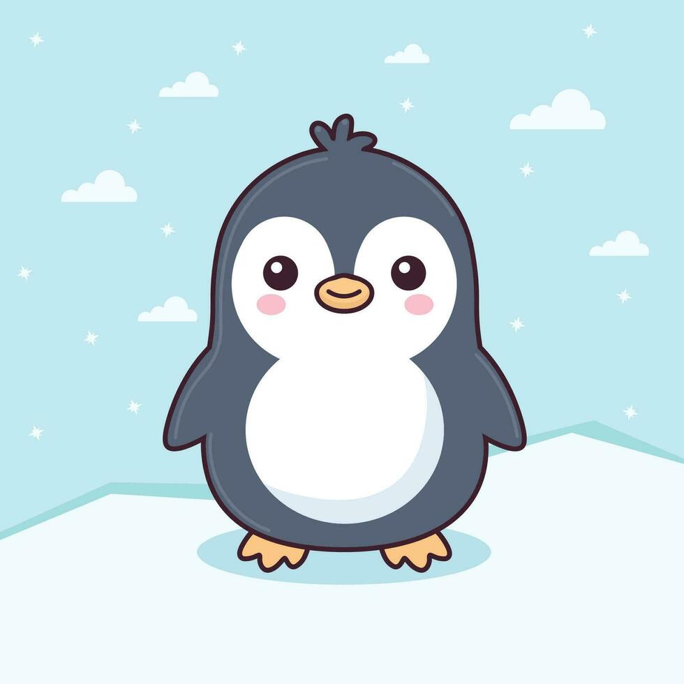 cute penguin cartoon character flat design vector