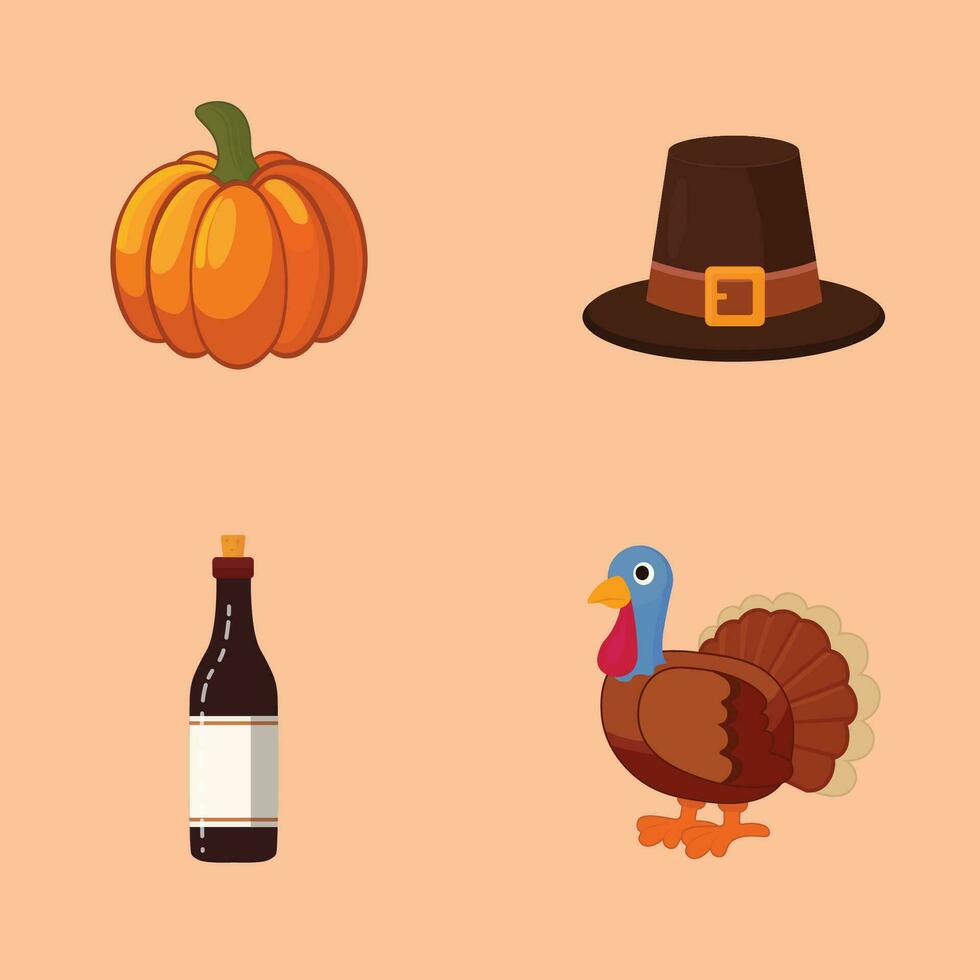 thanksgiving elements cartoon flat style vector