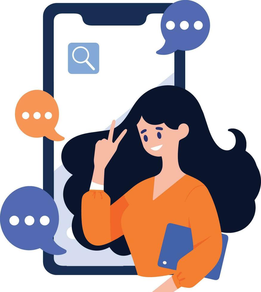 Hand Drawn Female character talking with smartphone in online communication concept in flat style vector