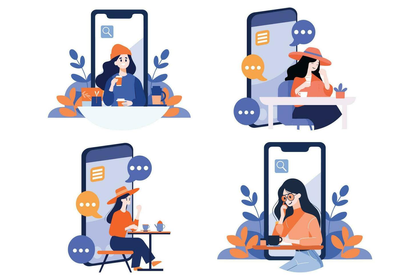 Hand Drawn Freelance female character sitting and working online In the concept of working online in flat style vector