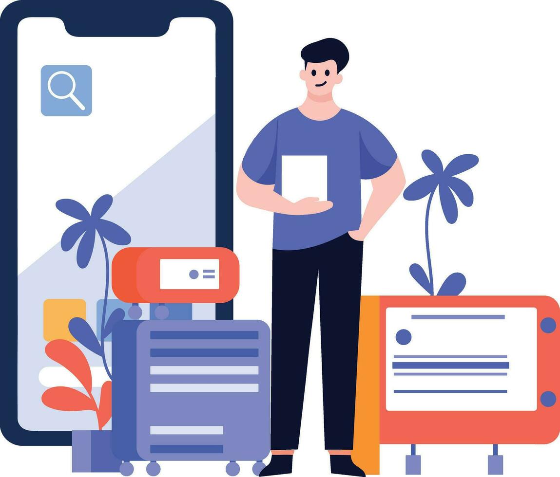 Hand Drawn Engineer or repairman character with smartphone in online repair concept in flat style vector