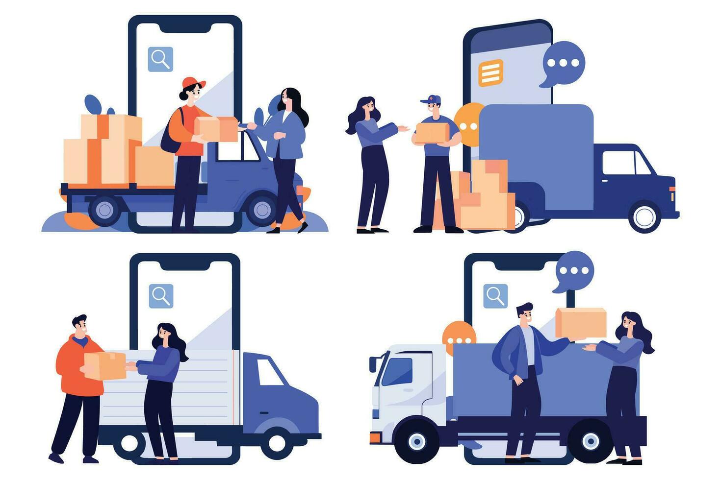 Hand Drawn Delivery man character with truck In the concept of online delivery in flat style vector