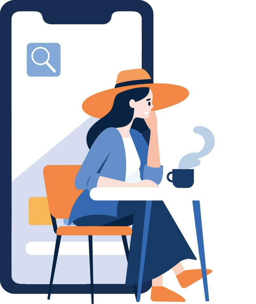 Hand Drawn Freelance female character sitting and working online In the concept of working online in flat style vector