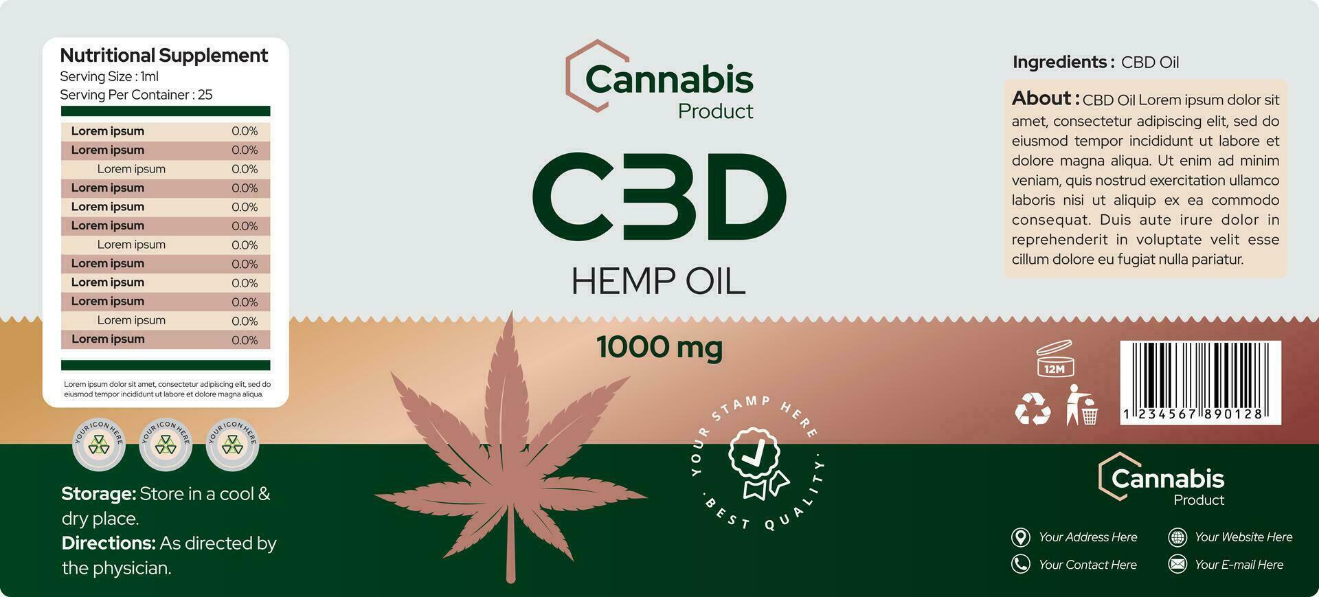 CBD oil label design for a product editable template vector