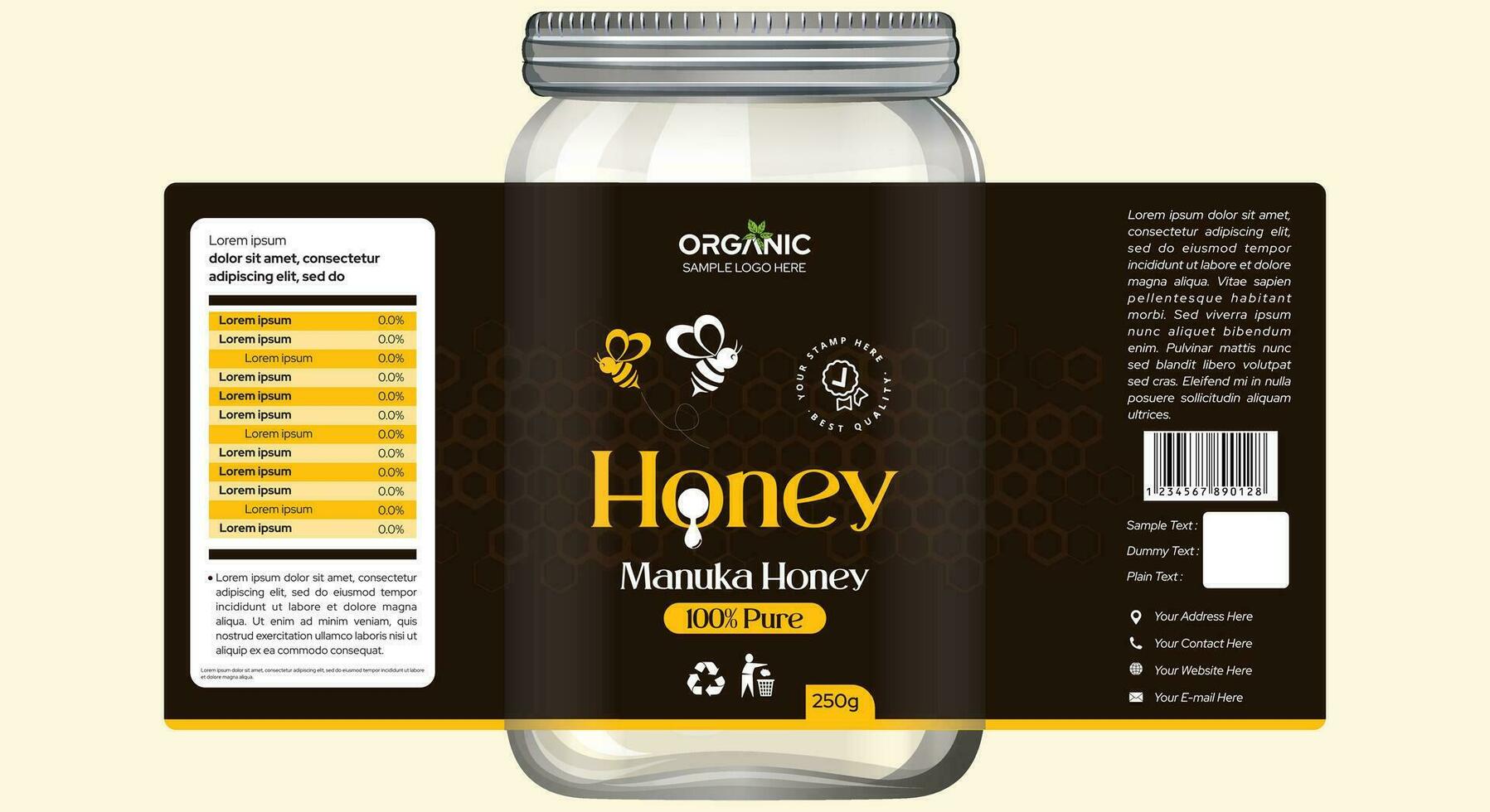 Honey label design with honeycomb design for manuka honey label design vector