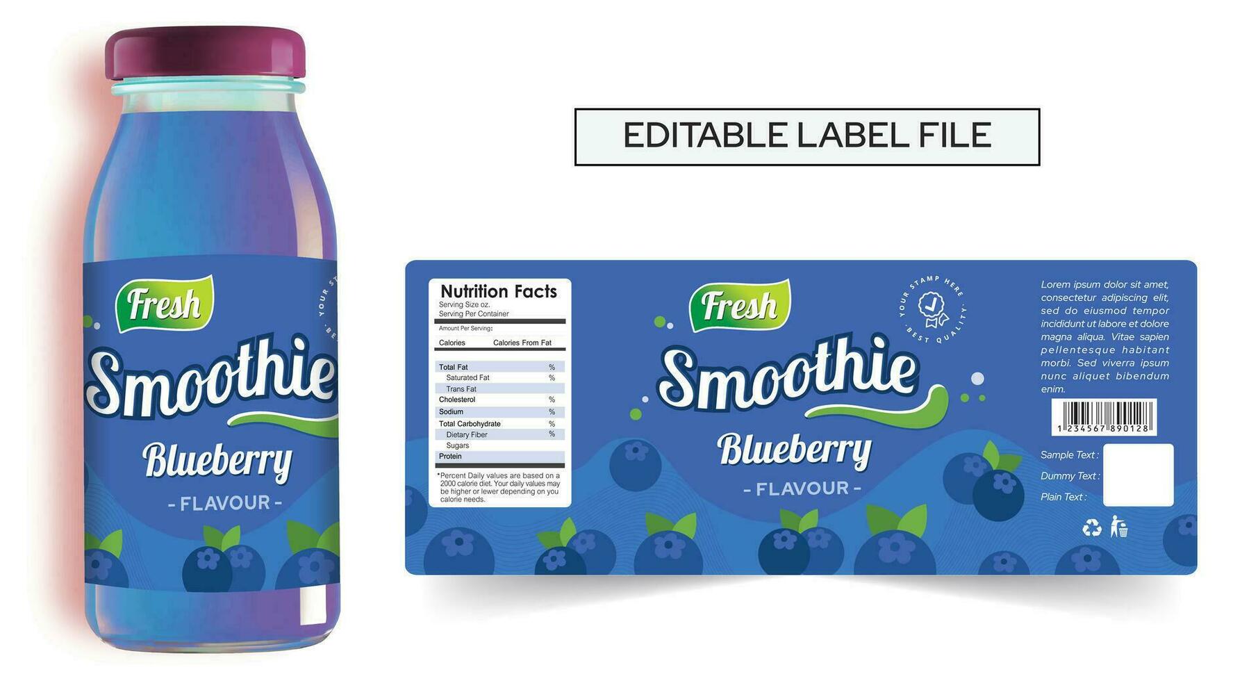 Blueberry Smoothie Label Design Editable Product Label Template Design vector