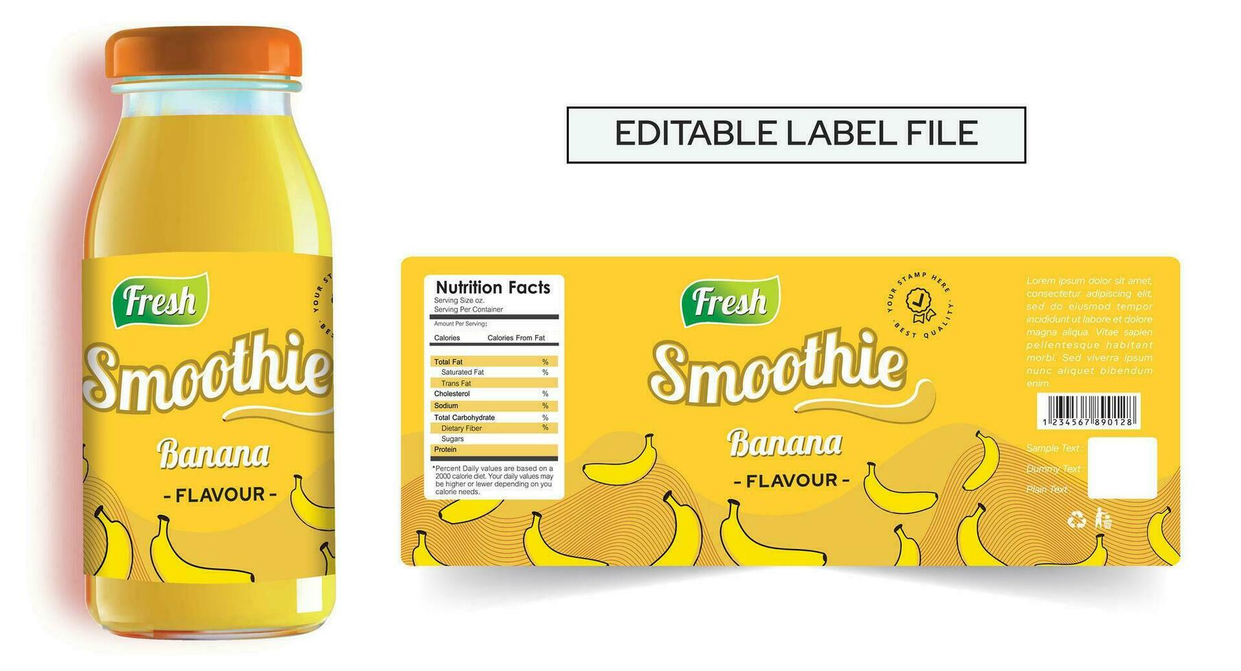 Banana Smoothie Label Design with Bottle Label Template vector file