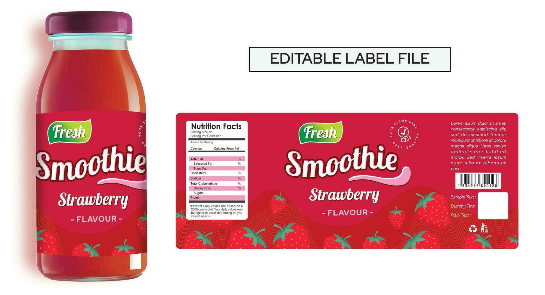 Strawberry Smoothie Label Design Editable Bottle Label Design vector