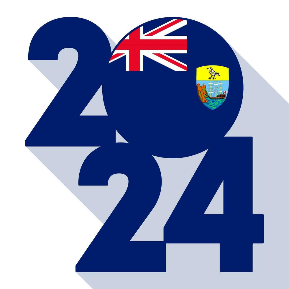 Happy New Year 2024, long shadow banner with Saint Helena, Ascension and Tristan da Cunha flag inside. Vector illustration.