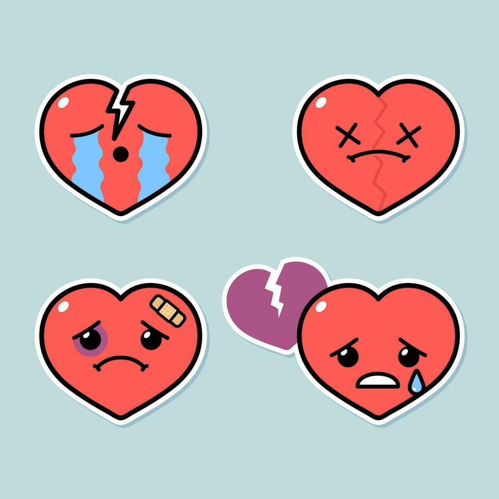 Set of Cute Broken Heart Character Expressions vector