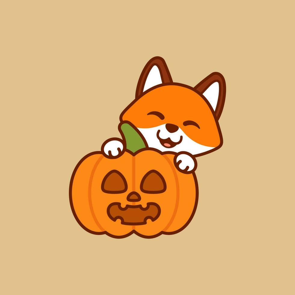 Vector Cute Fox With Jack o Lantern