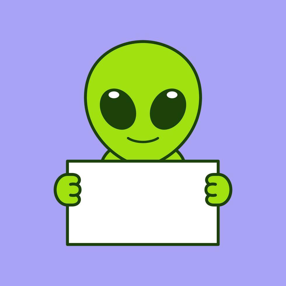Cute Alien Holding a Blank Sign vector