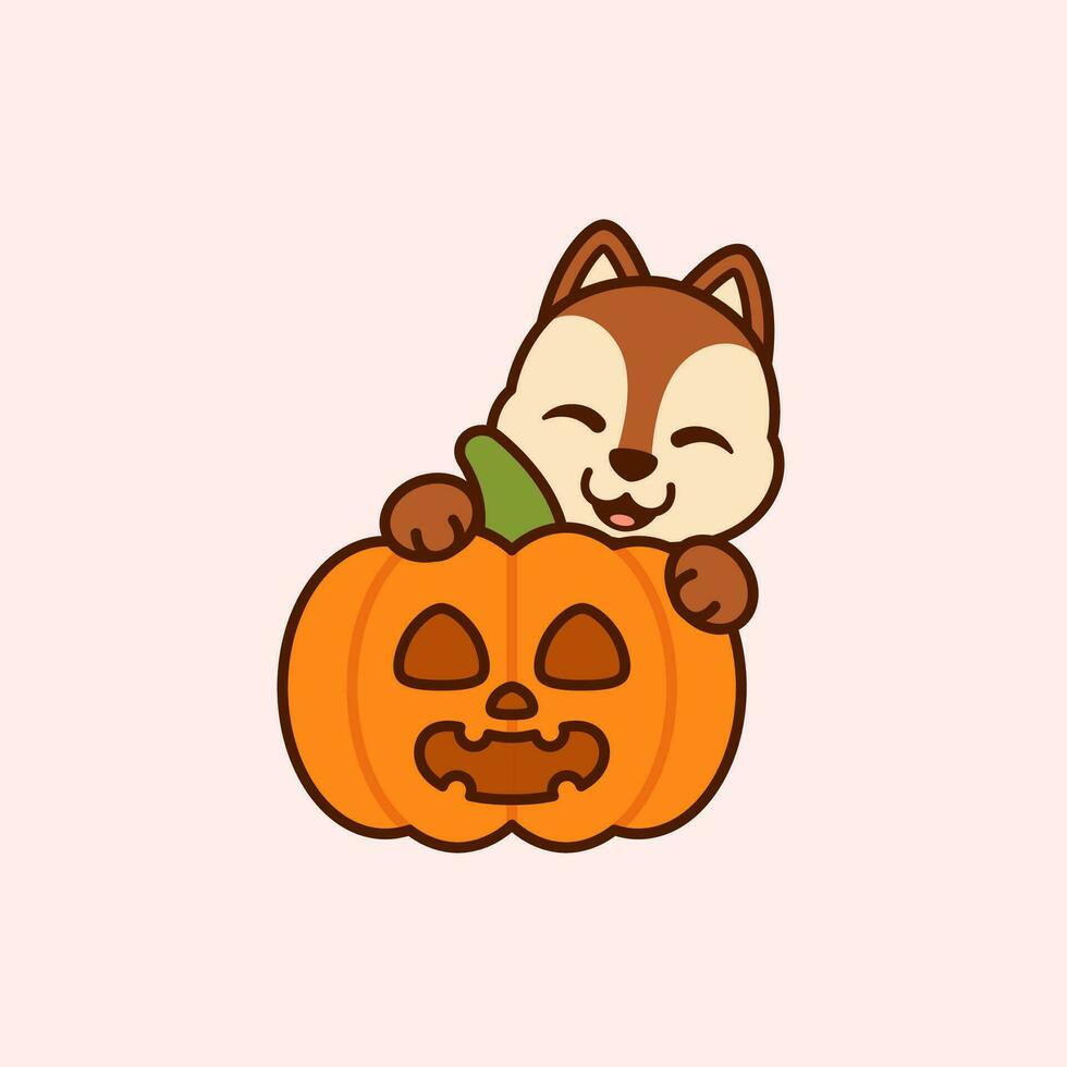 Vector Cute Squirrel With Jack o Lantern