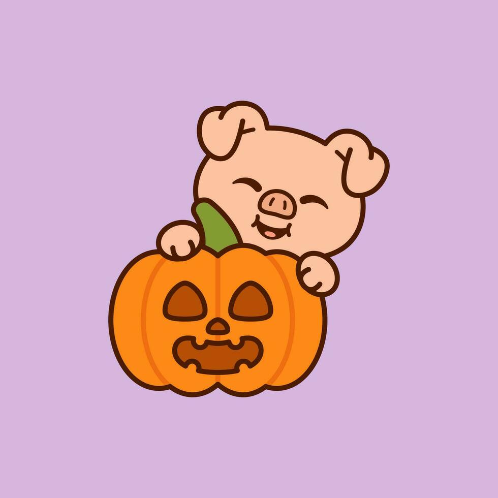 Vector Cute Pig With Jack o Lantern