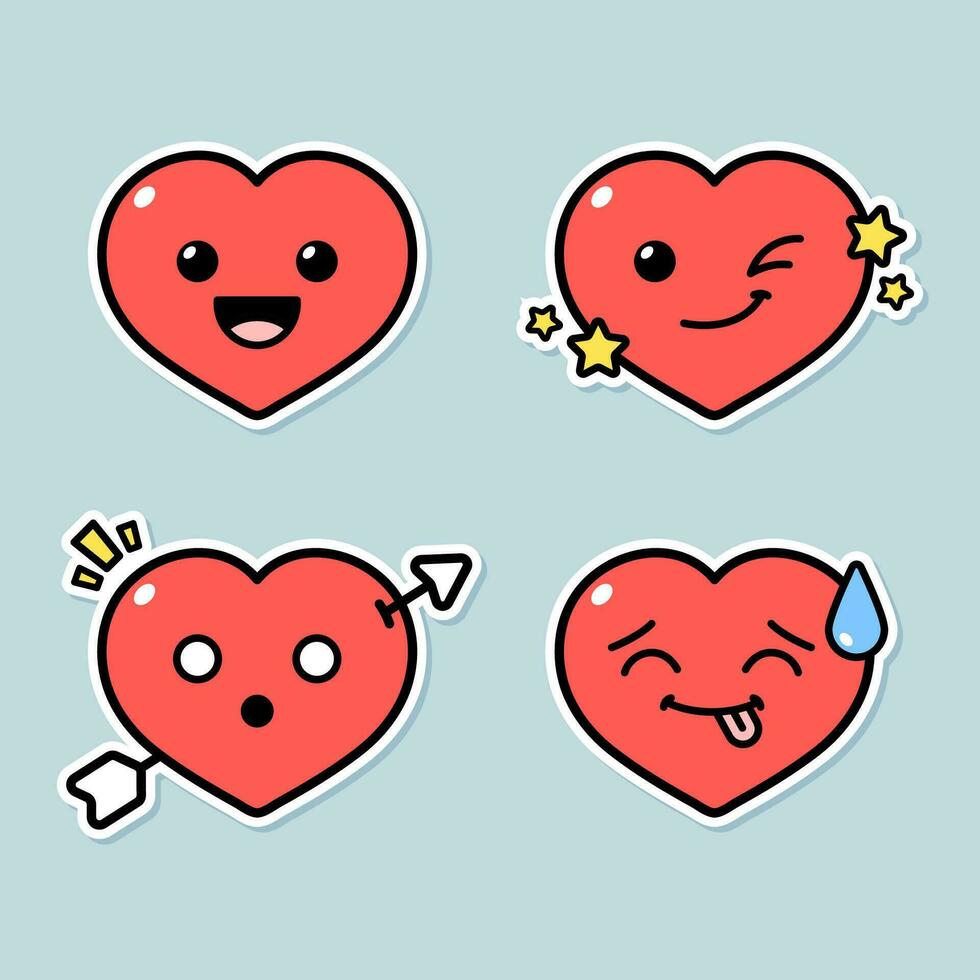 Set of Cute Heart Character Expressions vector