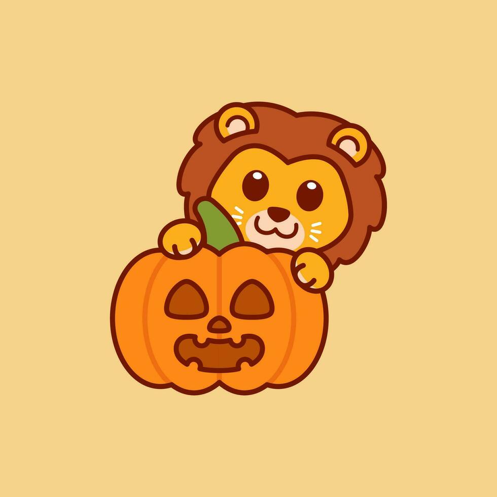 Vector Cute Lion With Jack o Lantern