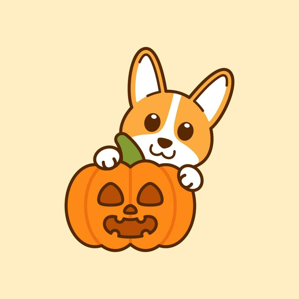 vector linda corgi con Jack o linterna