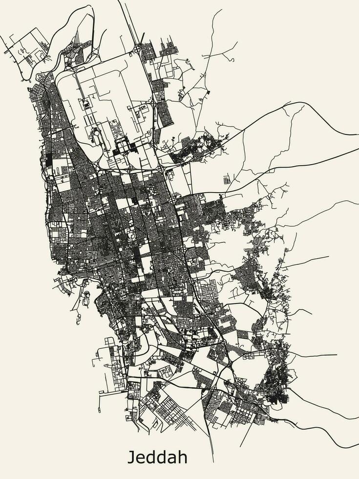 Vector city road map of Jeddah, Saudi Arabia