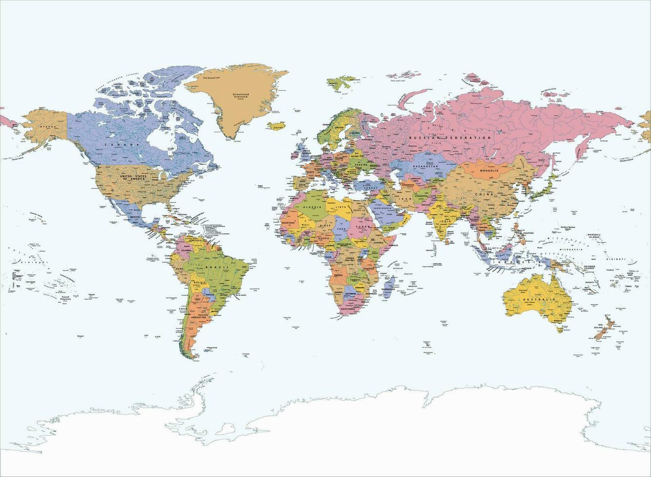 Political world map Miller projection vector