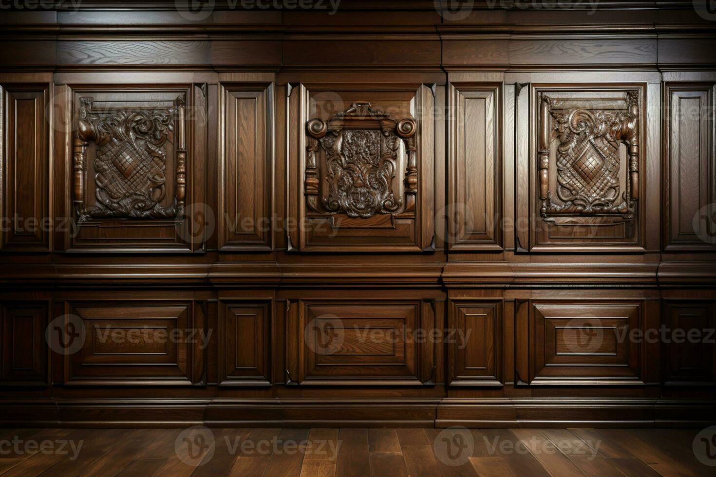 Luxury wood paneling background or texture on hall or courtroom AI Generated photo