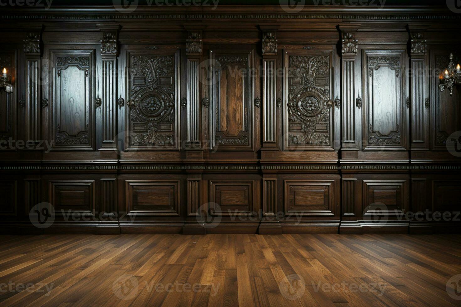 Luxury wood paneling background or texture on hall or courtroom AI Generated photo